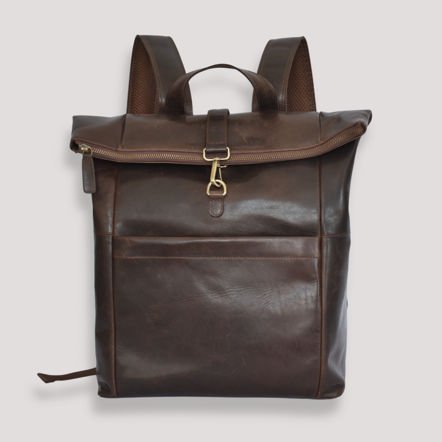 Roll-Top Leather Backpack – Marrón Oscuro