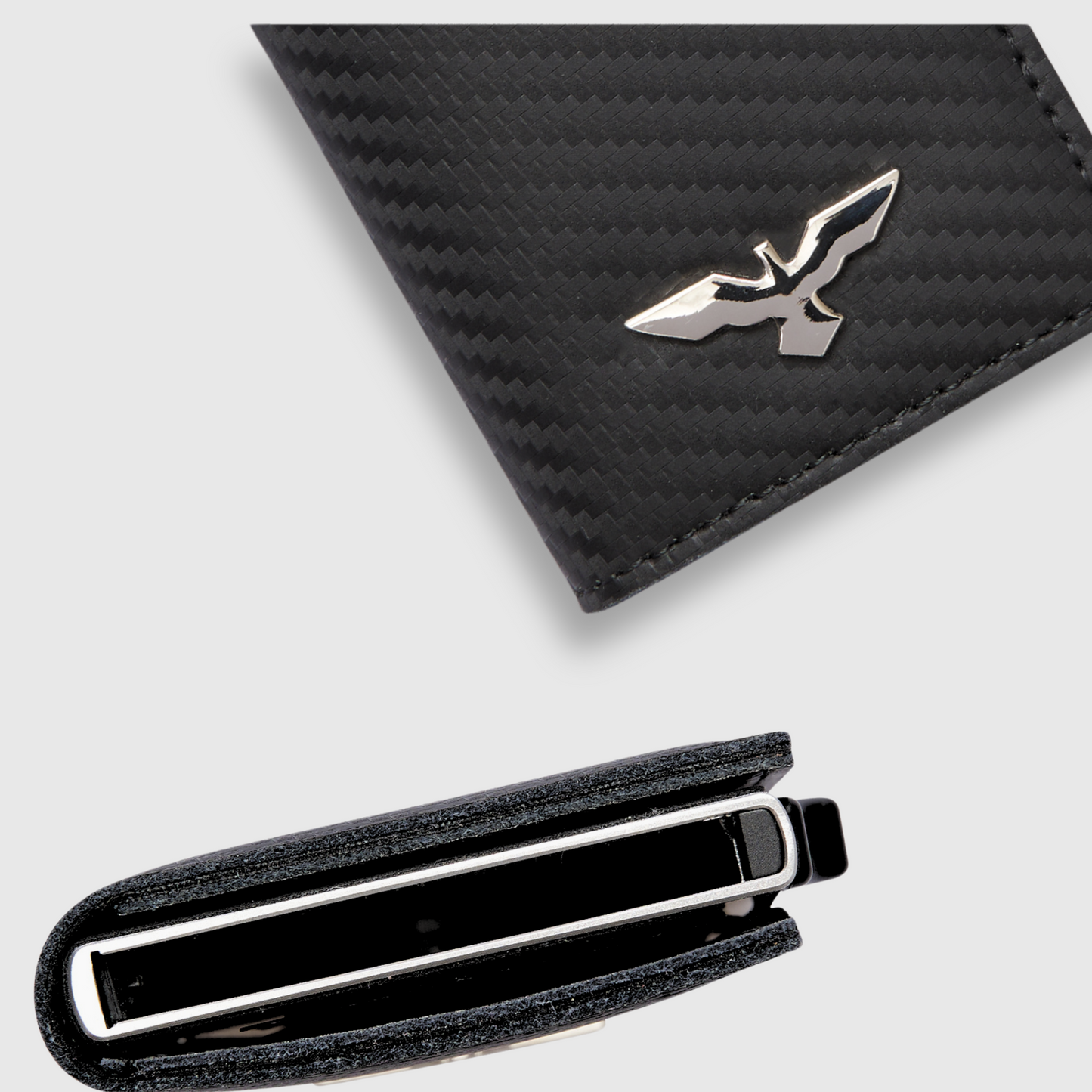 Minimalist Carbon Fiber Card Holder. Aluminum case with pop-up system.