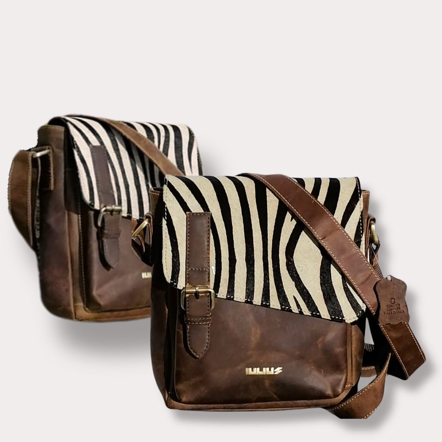 IULIUS Bandolera Unisex de Piel con Solapa Cebra