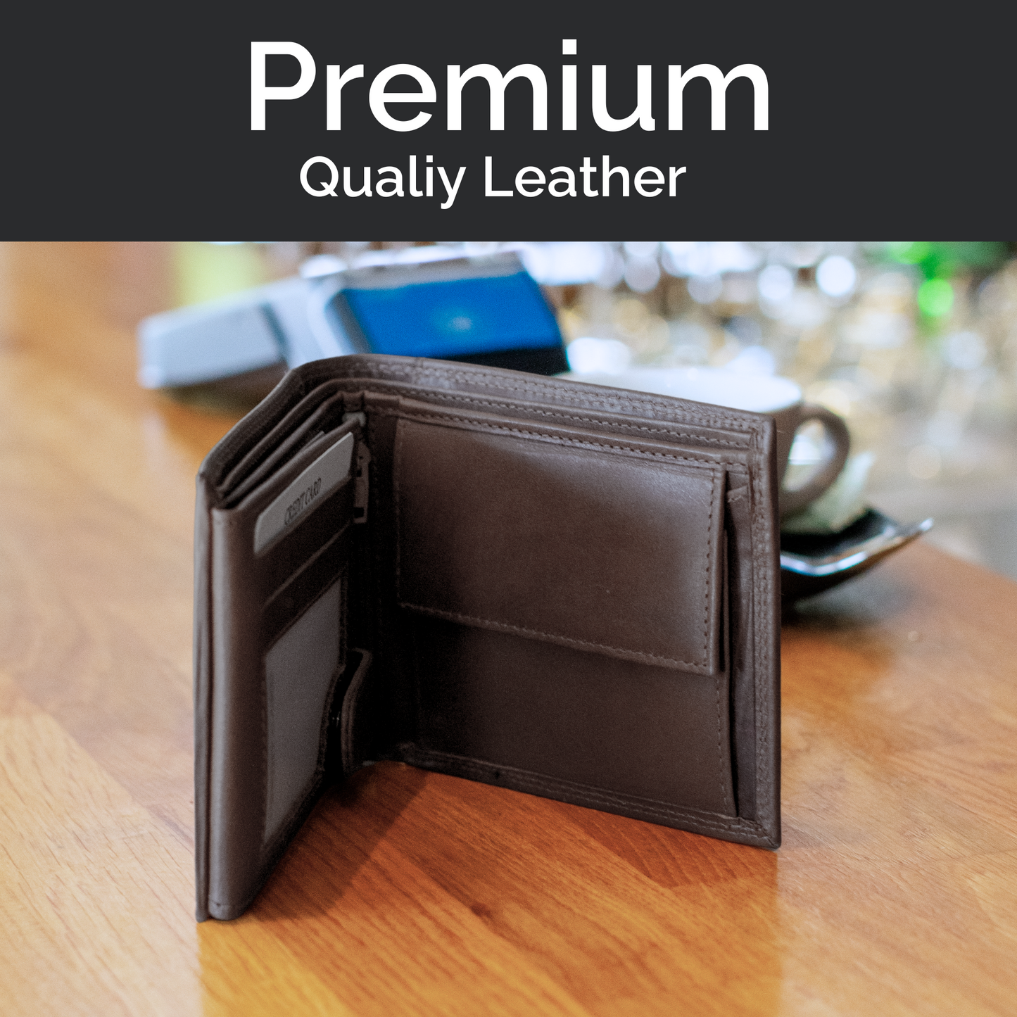 Cartera de Hombre de Cuero Genuino con Protección RFID - Marrón Café