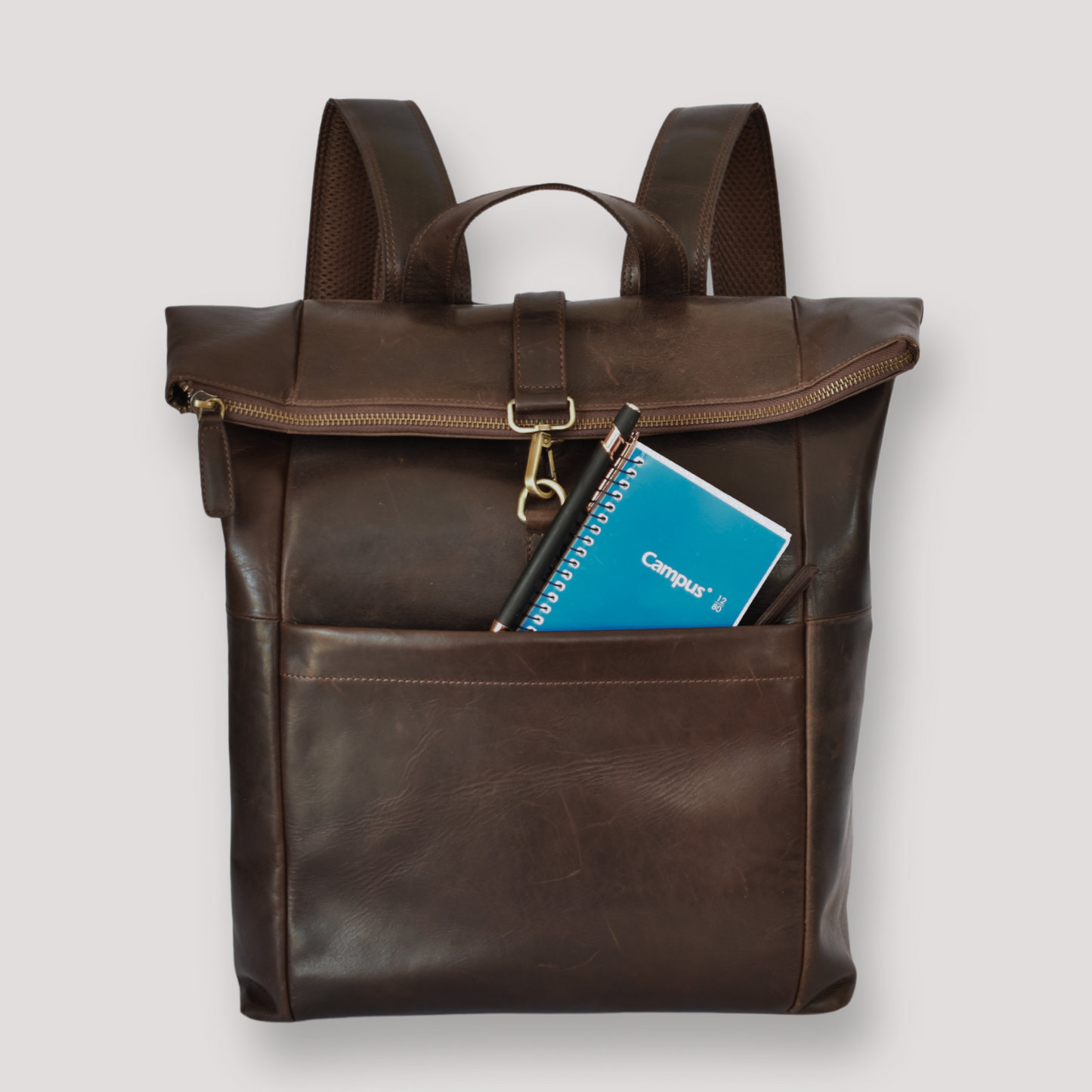 Roll-Top Leather Backpack – Marrón Oscuro