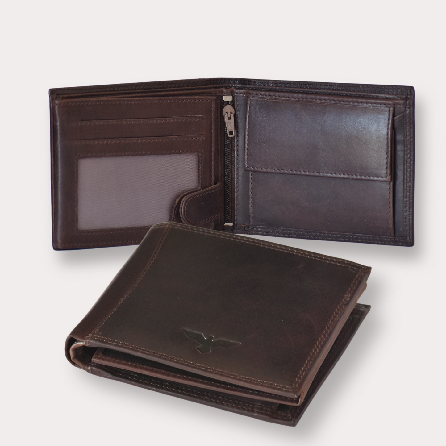 Cartera de Hombre de Cuero Genuino con Protección RFID - Marrón Café