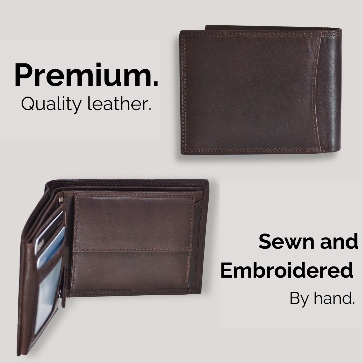 Cartera de Hombre de Cuero Genuino con Protección RFID - Marrón Café