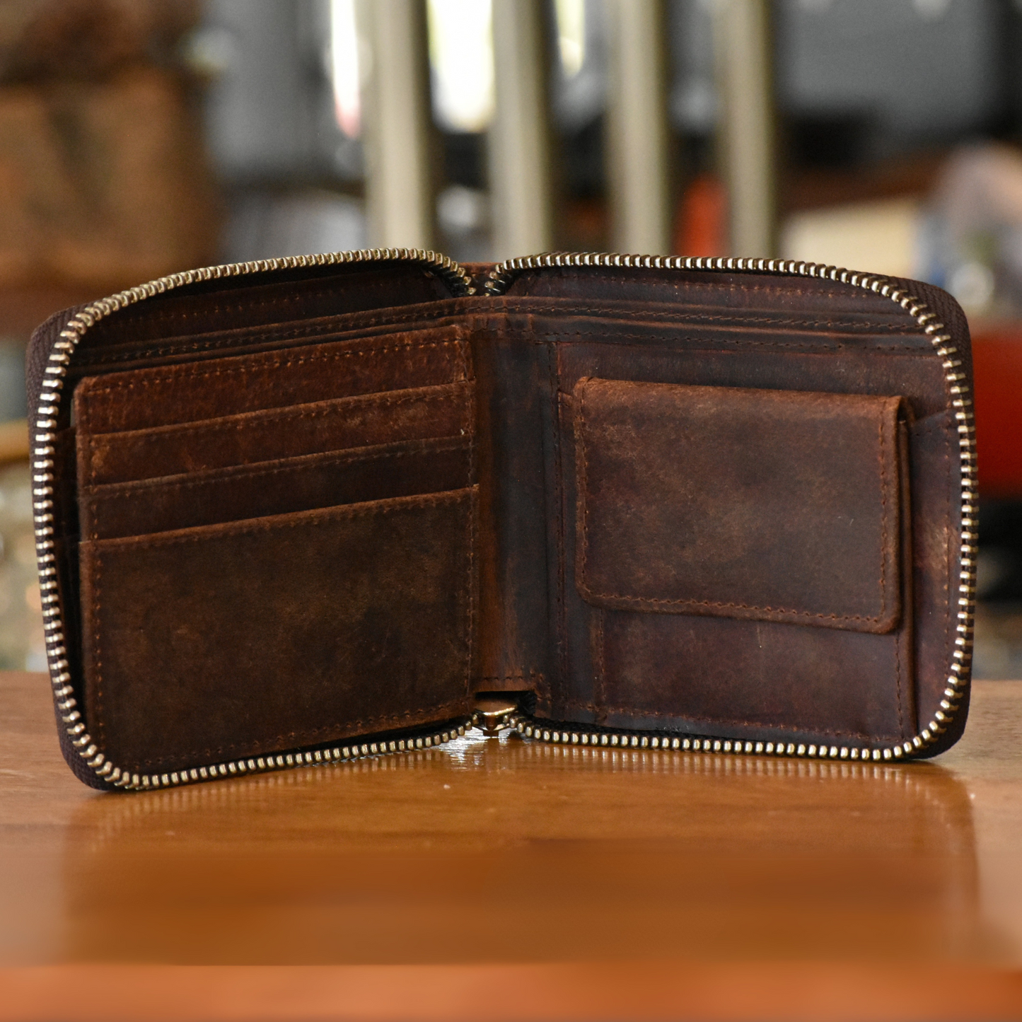 Cartera Zipper de Cuero Full Grain – Estilo Clásico –