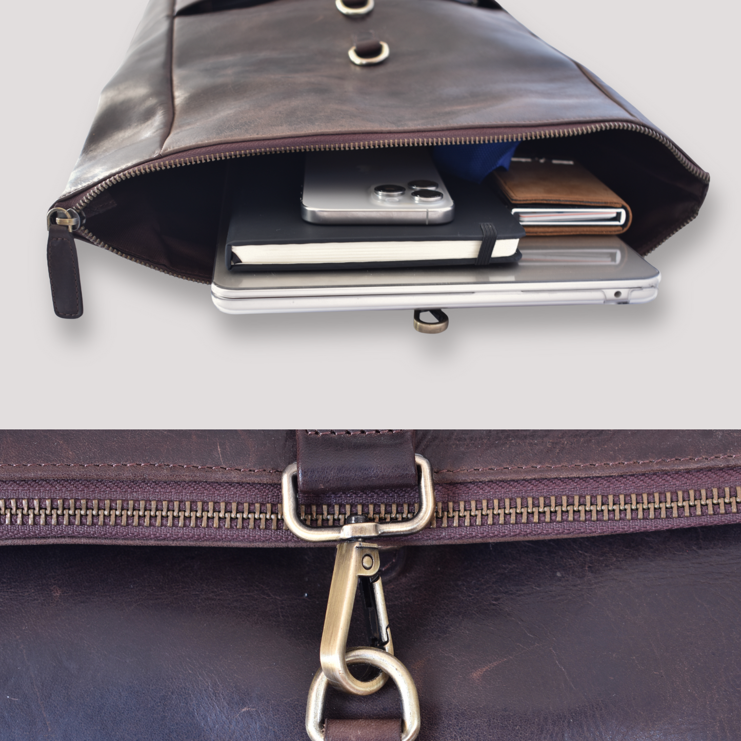 Roll-Top Leather Backpack – Marrón Oscuro