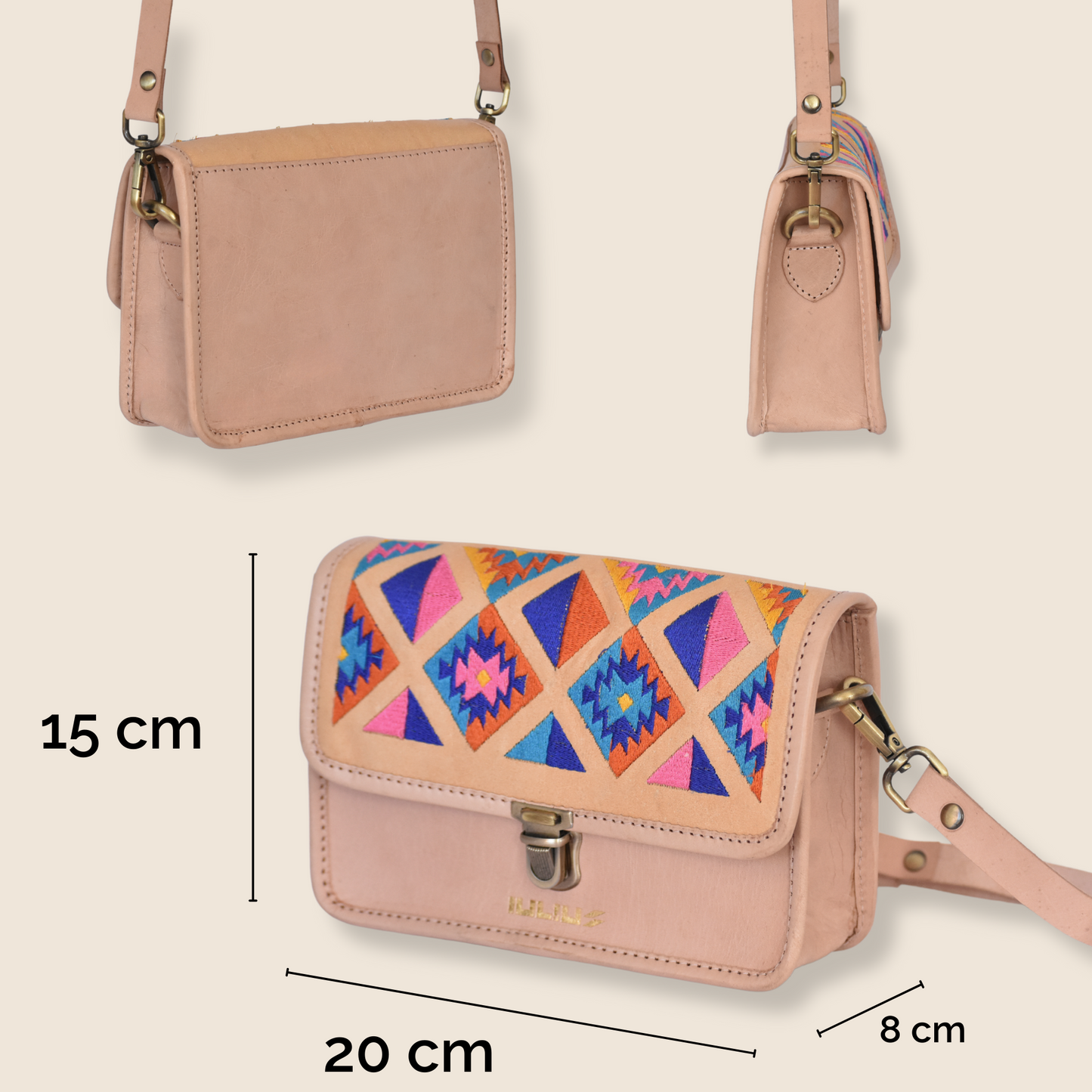 Medidas del bolso: 20 x 15 x 8 cm – compacto pero espacioso