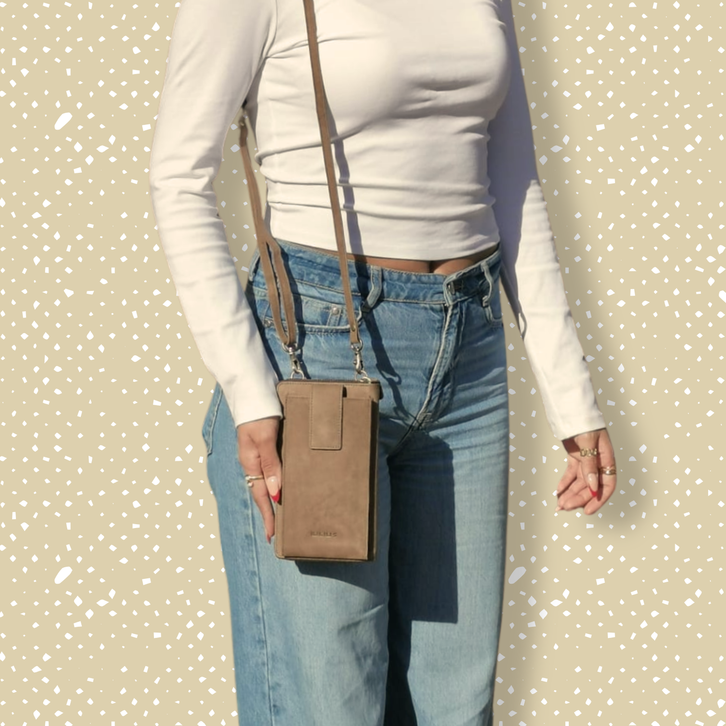 Bolso Cruzado de Cuero para Móvil (Marrón Piedra)