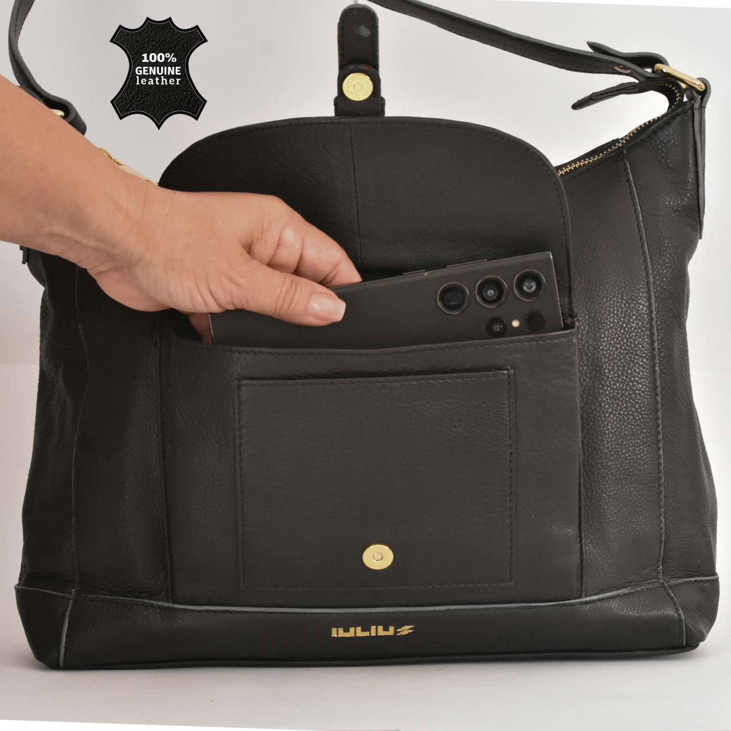 Bolso de Piel Genuina Color Negro – Iulius | Elegancia y Funcionalidad en un Solo Diseño