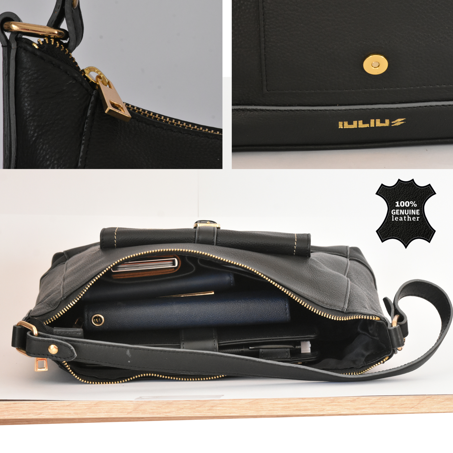 Bolso de Piel Genuina Color Negro – Iulius | Elegancia y Funcionalidad en un Solo Diseño