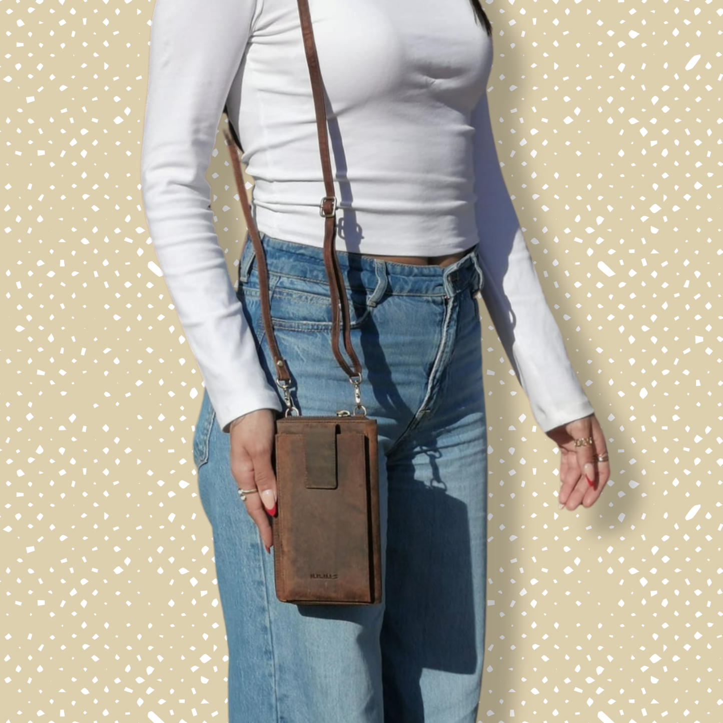 Bolso Cruzado de Cuero para Móvil (Café)