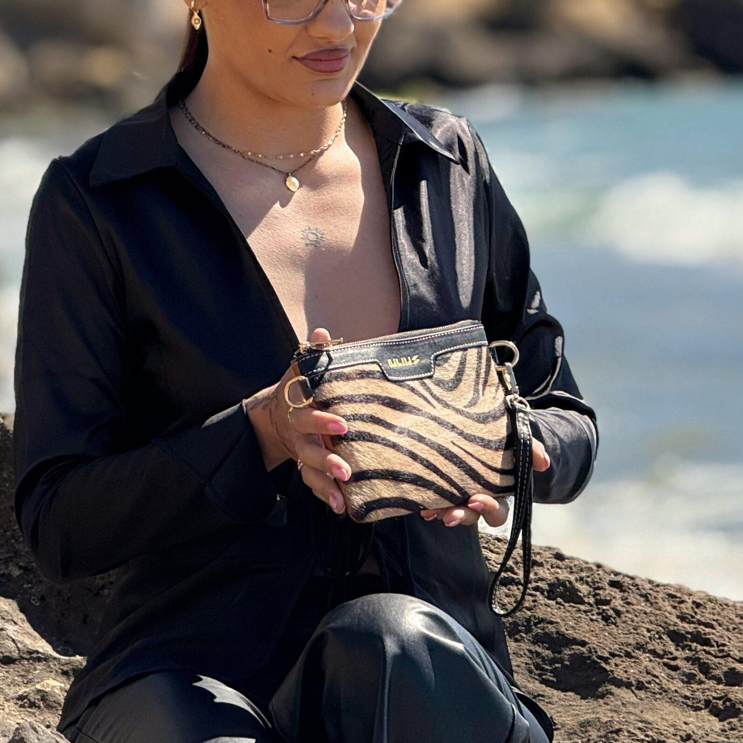 Purse de Cuero con Estampado Cebra