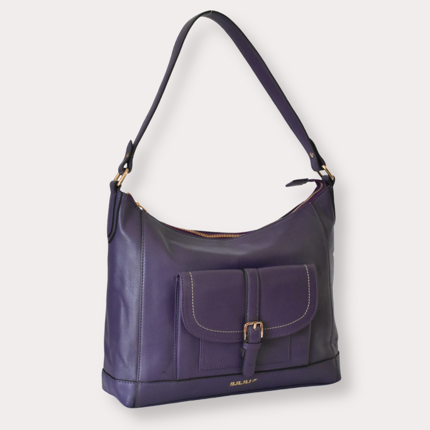 Bolso de Hombro de Cuero Genuino Mujer | Color Morado | Bolsillo Frontal y Cremallera Superior | IULIUS