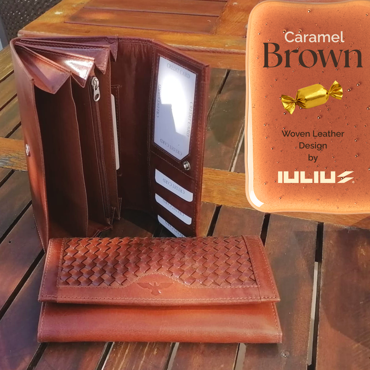 Cartera de Cuero Trenzado (Caramelo)