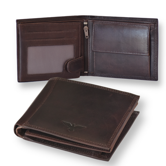 Billetera Clásica de Cuero Auténtico Café – Compacta – IULIUS