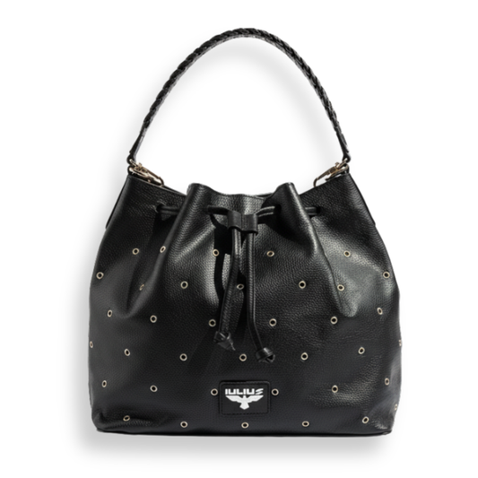 Bolso Bucket de Cuero Negro con Tachuelas – Estilo Urbano – IULIUS