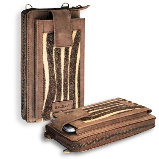 Bolso Cruzado de Cuero para Móvil (Marrón y Cebra)
