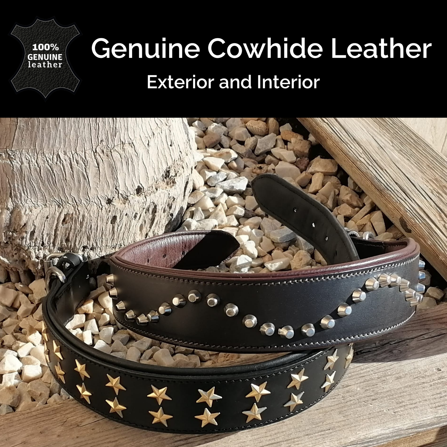 Collar de Cuero Genuino para Perros – Estilo Punk con Tachuelas – Talla XL 5cm Ancho | IULIUS
