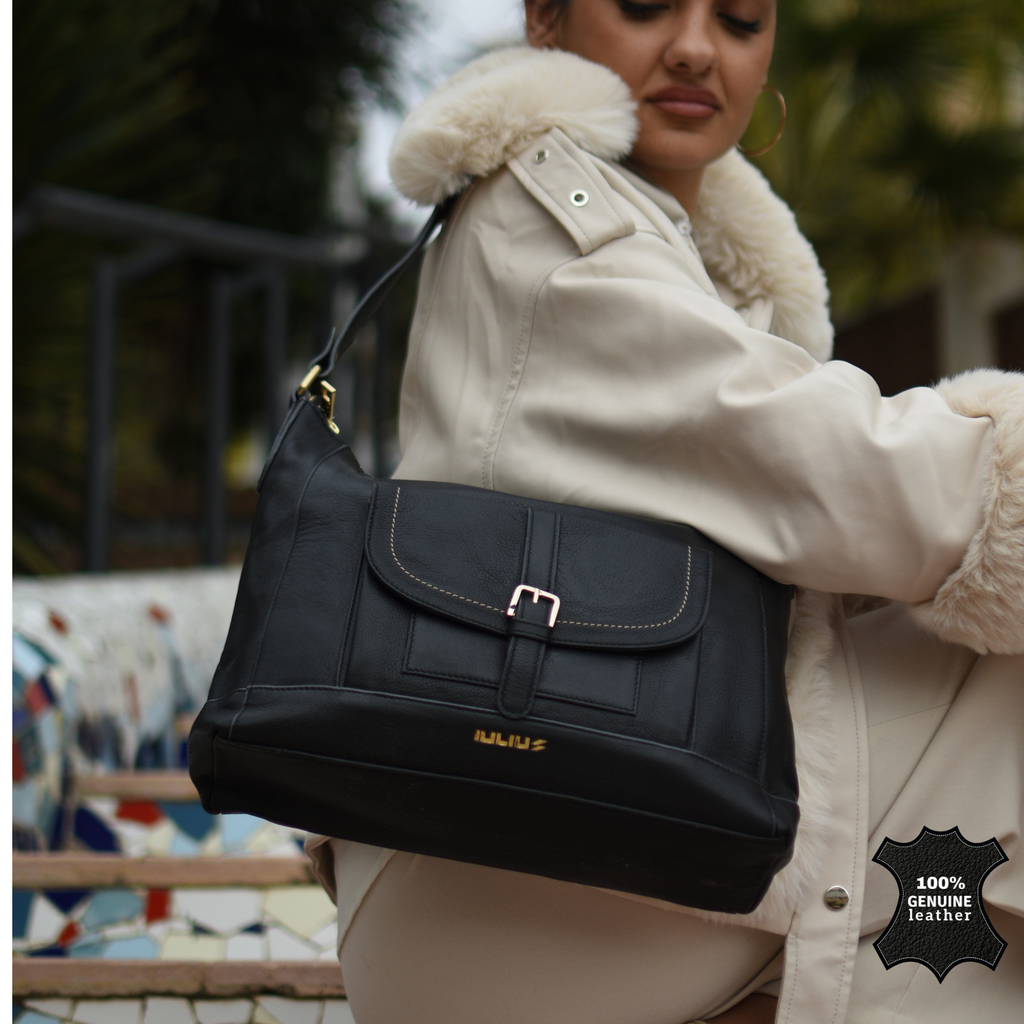 Bolso de Hombro de Cuero Negro – Elegante y Funcional – IULIUS