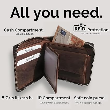 Cartera Zipper de Cuero Full Grain – Estilo Clásico –