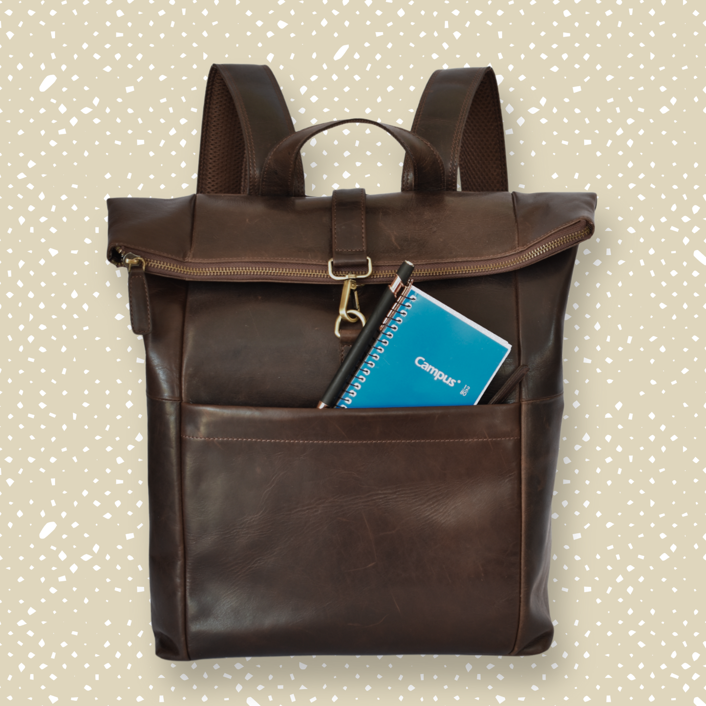 Mochila de Cuero Roll-Top Marrón Oscuro – Para Portátiles – IULIUS