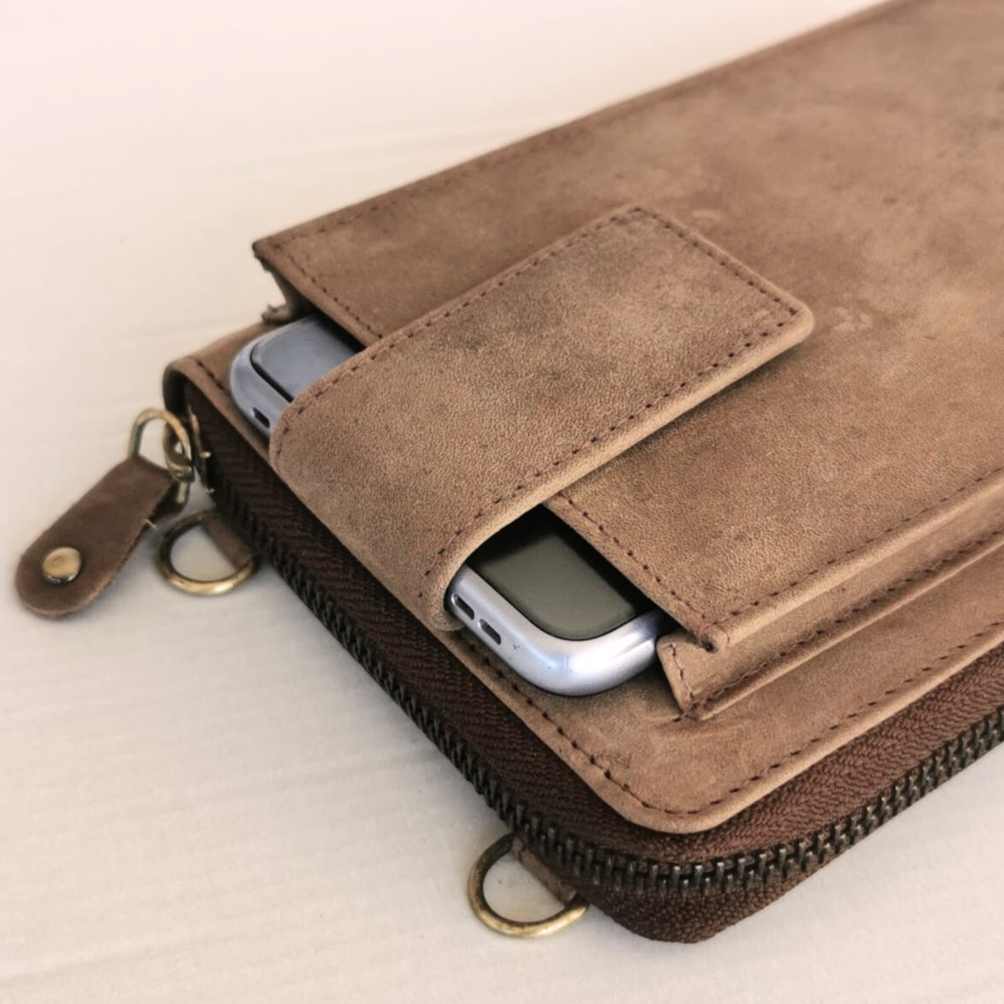 Bolso Cruzado de Cuero para Móvil (Marrón Piedra)