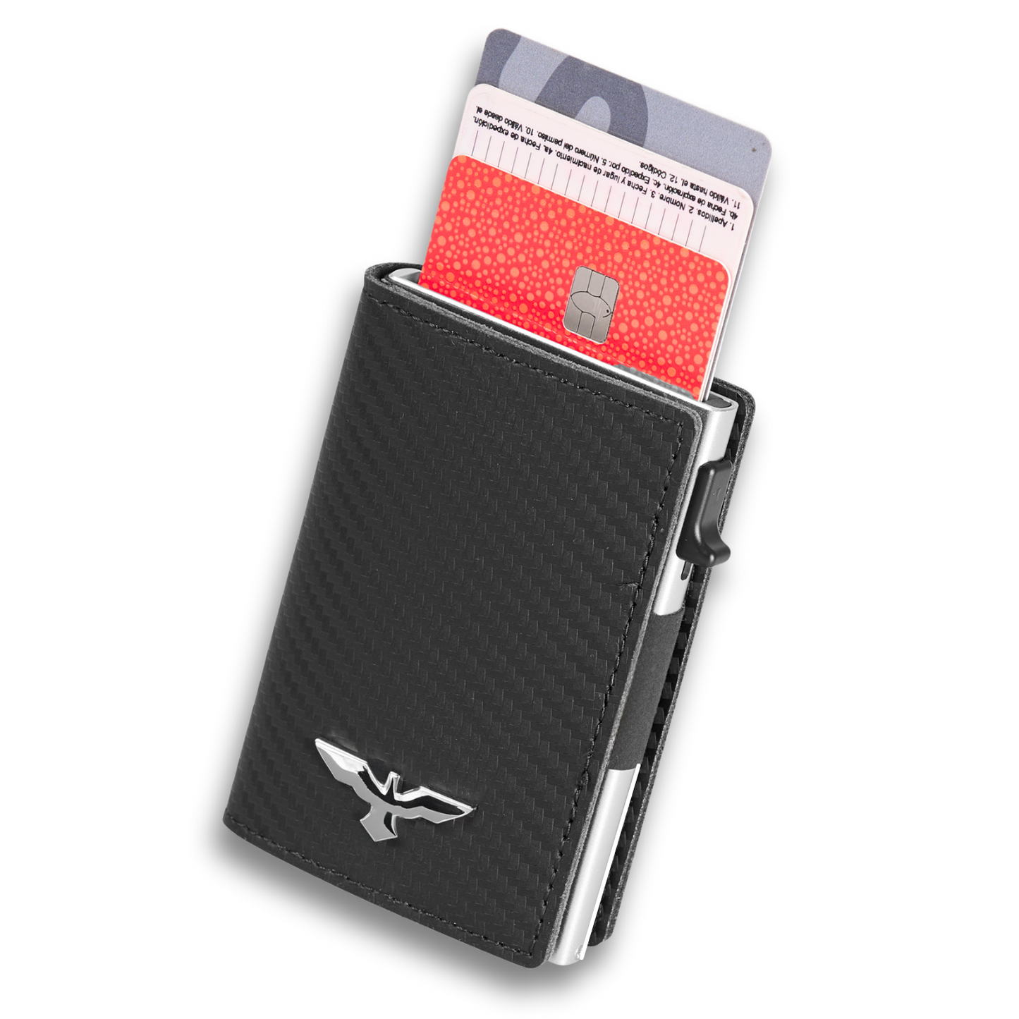 Minimalist Carbon Fiber Card Holder. Aluminum case with pop-up system.