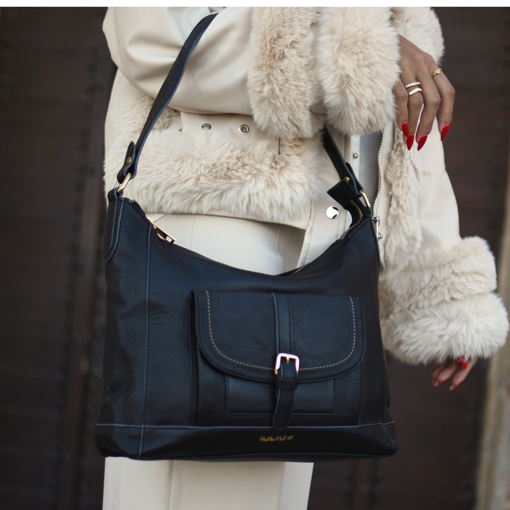 Bolso de Hombro de Cuero Negro – Elegante y Funcional – IULIUS