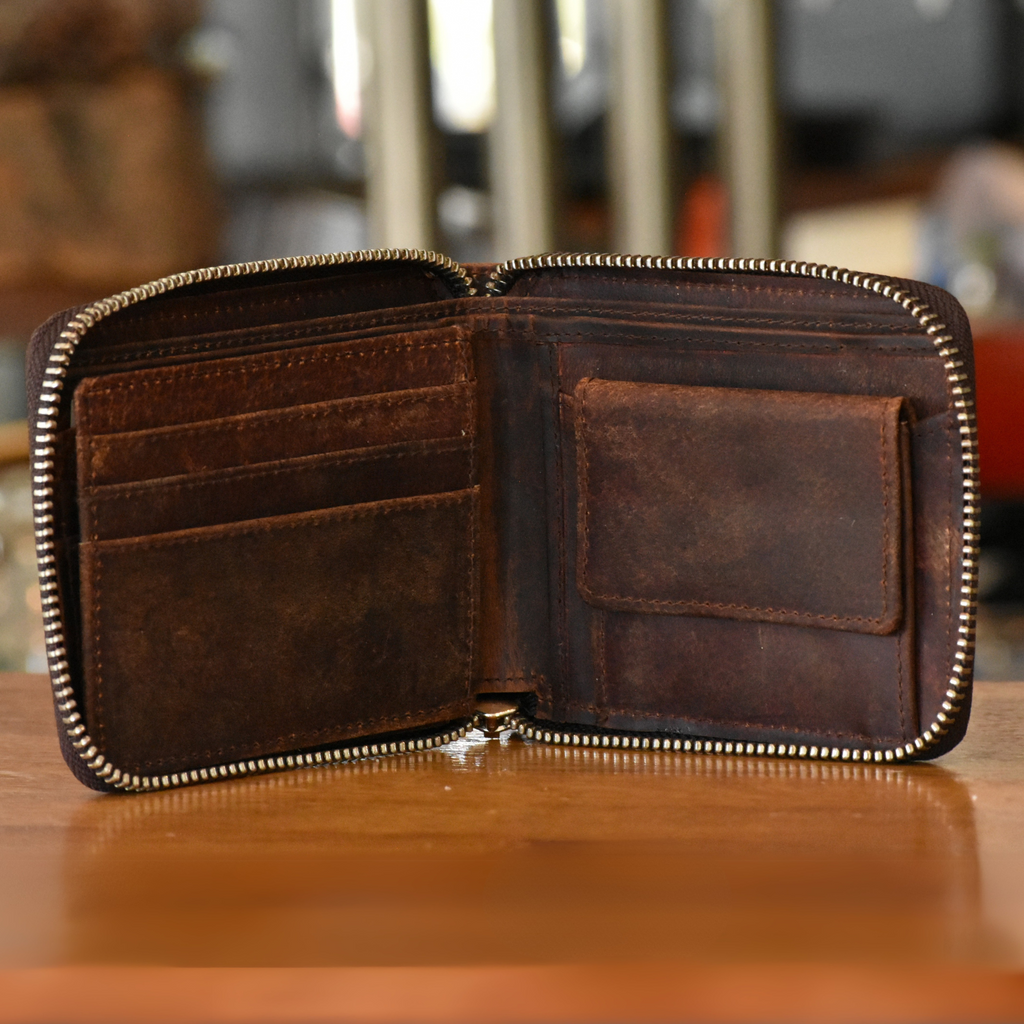 Cartera Zipper de Cuero Full Grain – Estilo Clásico –