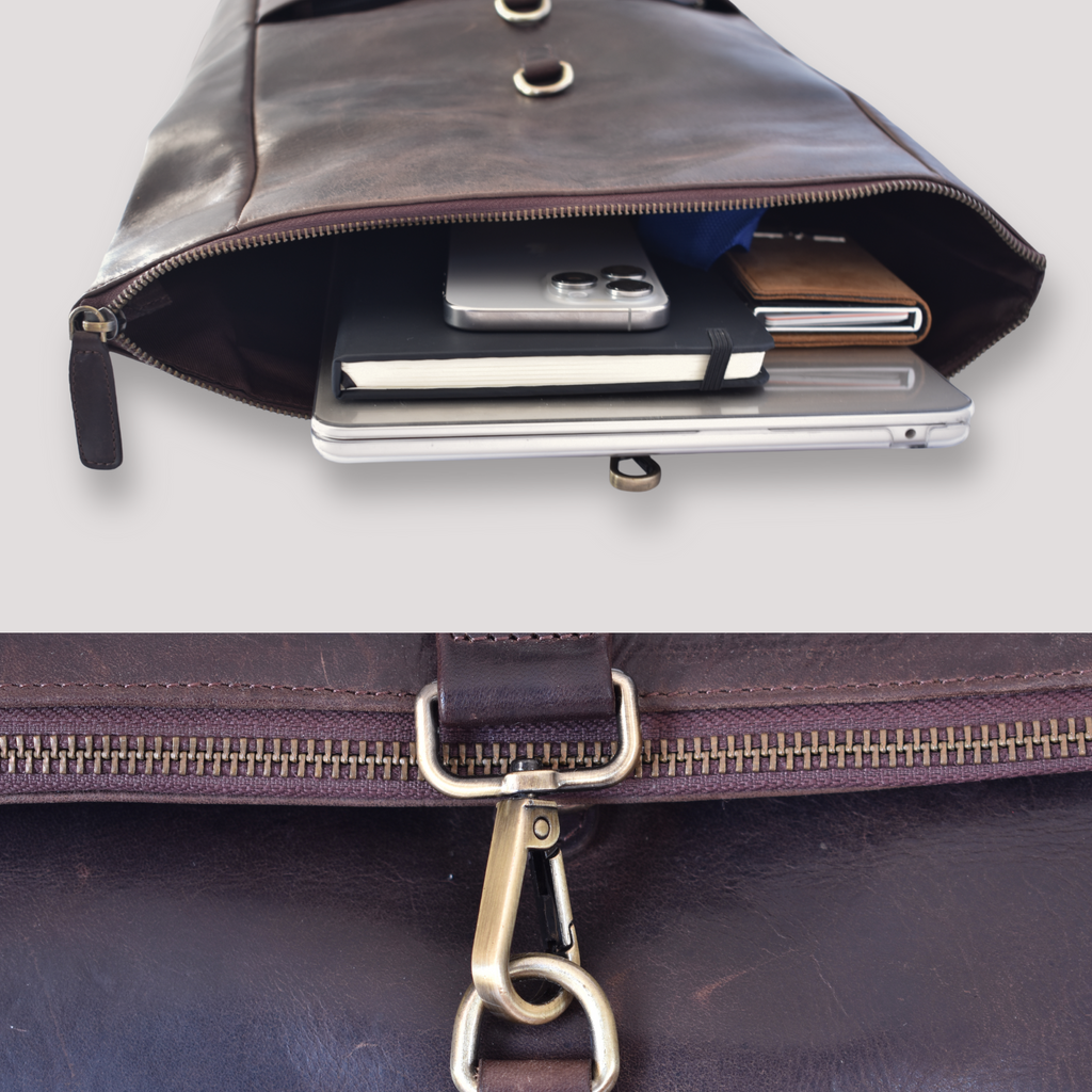 Roll-Top Leather Backpack – Dark Brown