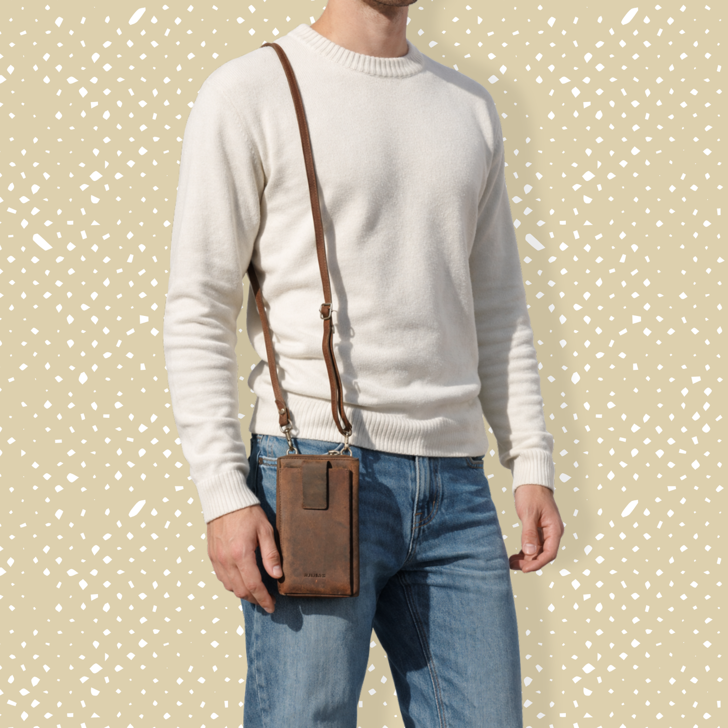 Bolso Cruzado de Cuero para Móvil (Café)