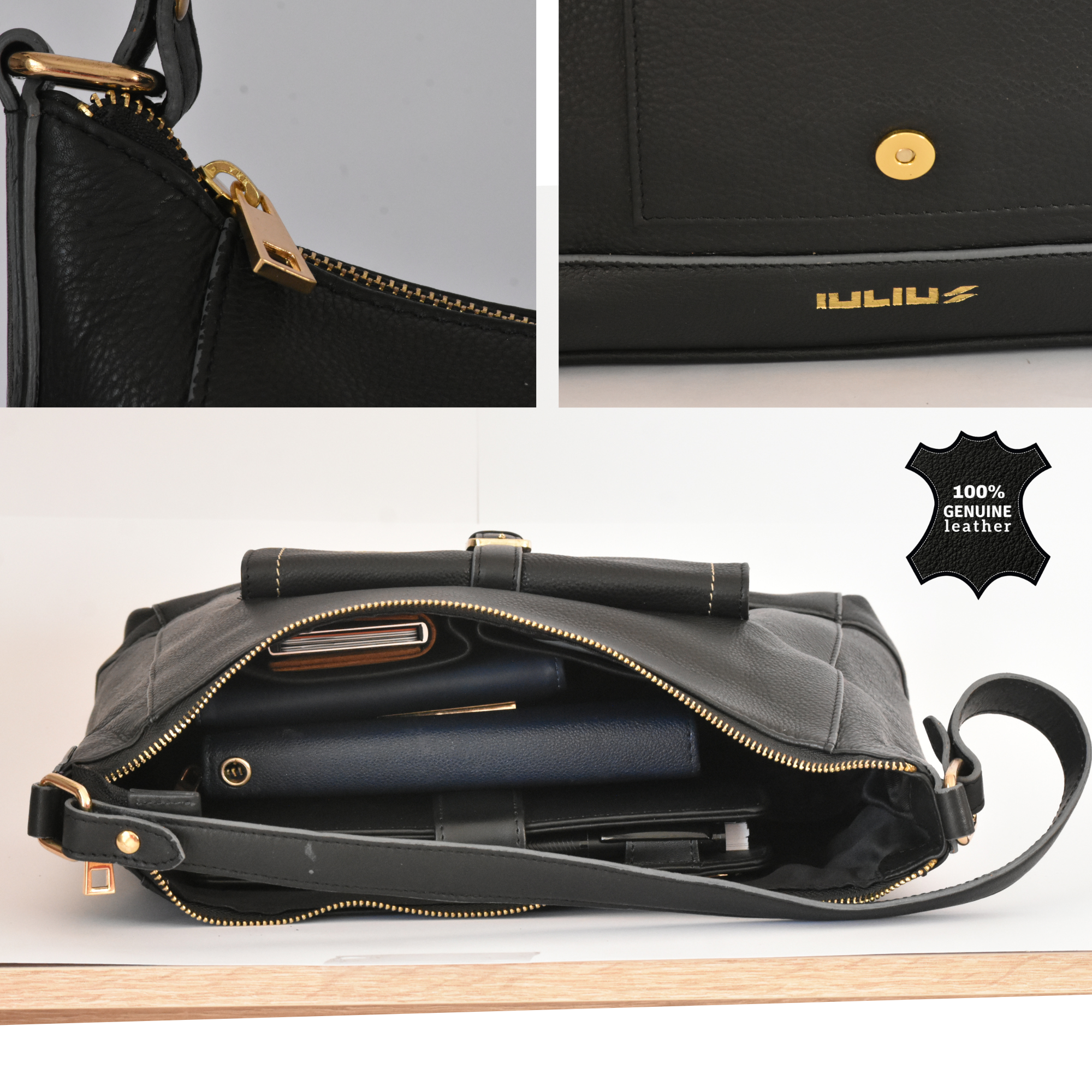 Bolso de Hombro de Cuero Negro – Elegante y Funcional – IULIUS