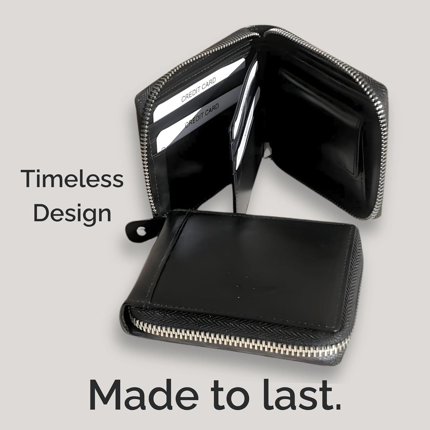 Cartera Zipper de Cuero Negro – Estilo Minimalista – IULIUS